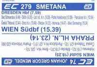 Cedulka EC 279 Smetana, kterou jsme blejskli ve vlaku mezi Břeclaví a Vídní.