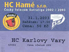 Vstupenka na utkn HC Ham - HC Karlovy Vary